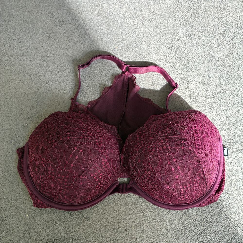 Victoria's Secret PINK Maroon Lace Push Up Racerback Bra Women's Size 36DD